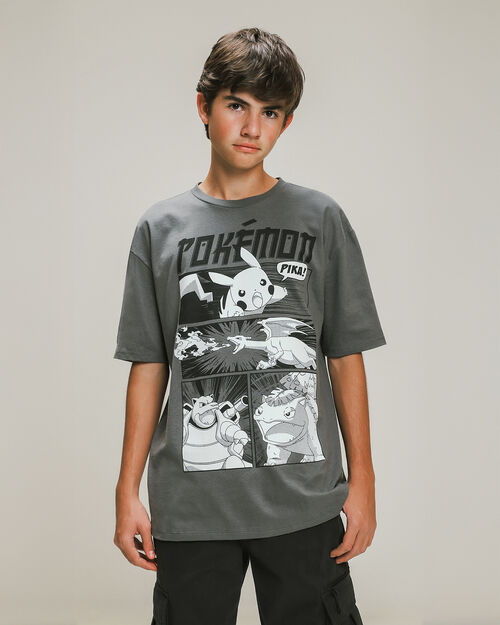 Playera Gris Manga Corta Pokémon